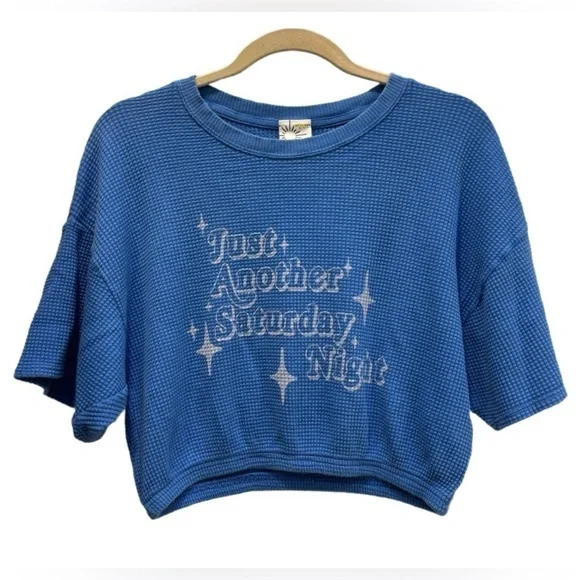 Aerie Offline “Just Another Saturday Night” Cropped Blue Thermal Tee NWT - Picture 11 of 11